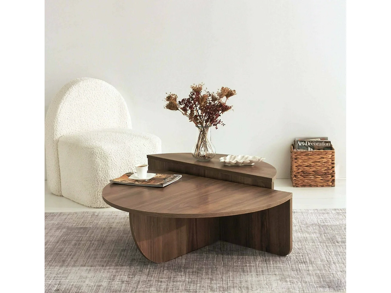 Wohnzimmertisch Dgiarett, Niedriger Wohnzimmertisch, Kaffeeregal, Couchtisch für Sofa, 90x90h35 cm, Dunkler Nussbaum