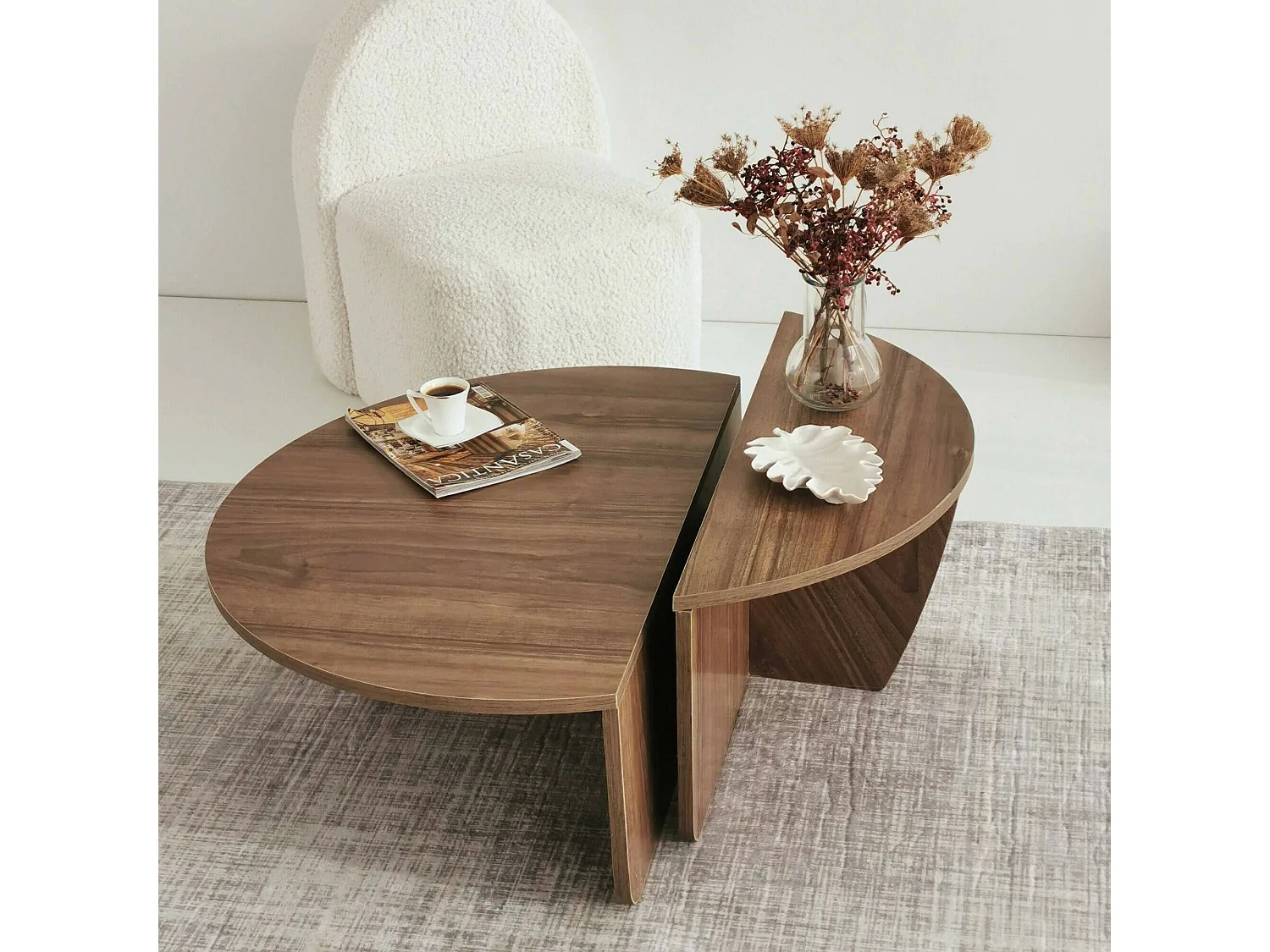 Wohnzimmertisch Dgiarett, Niedriger Wohnzimmertisch, Kaffeeregal, Couchtisch für Sofa, 90x90h35 cm, Dunkler Nussbaum