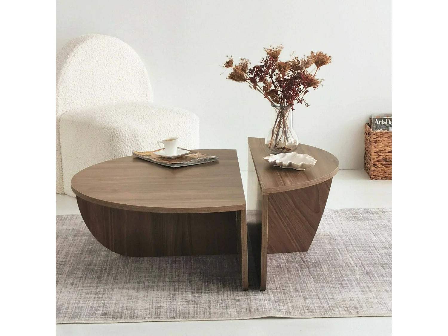 Wohnzimmertisch Dgiarett, Niedriger Wohnzimmertisch, Kaffeeregal, Couchtisch für Sofa, 90x90h35 cm, Dunkler Nussbaum