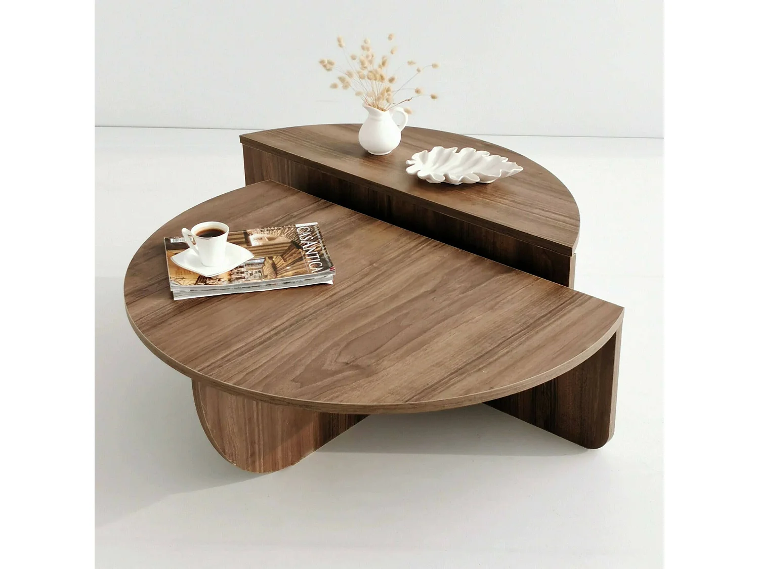 Table basse Canopus, Table basse, Porte-revues pour canapé, Etagère de salon, 90x90h35 cm, Noyer Foncé
