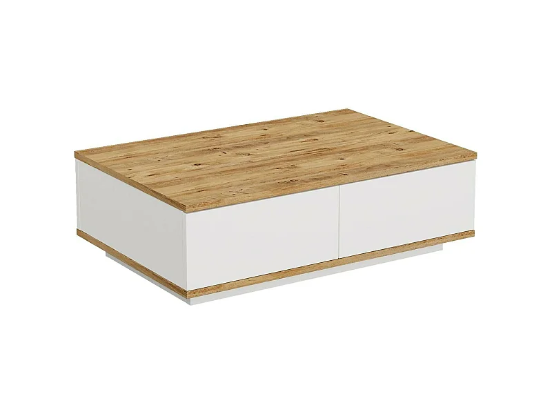 Table basse Marfik, Table basse, Porte-revues pour canapé, Etagère de salon, 90x60h29 cm, Chêne et Blanc