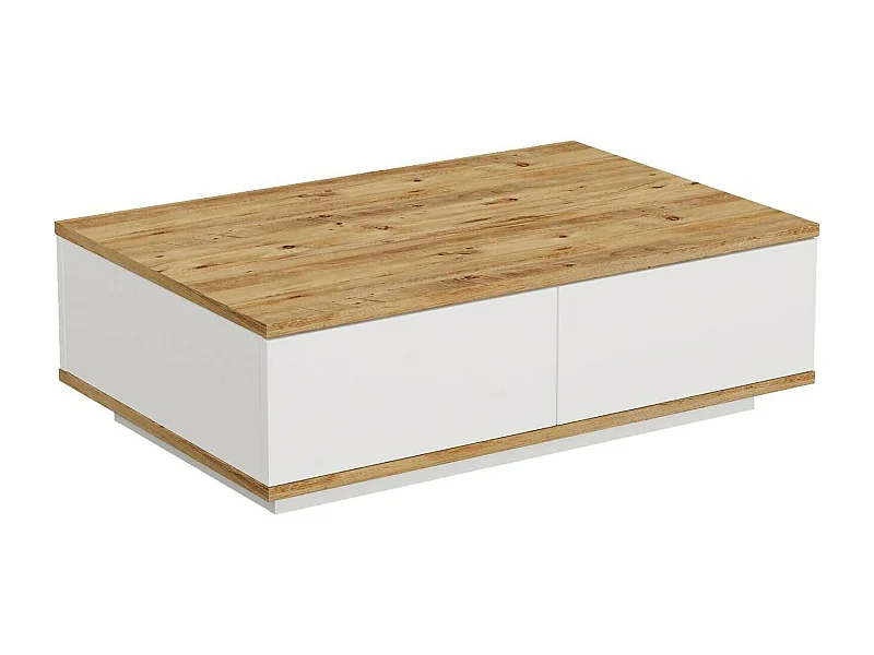 Mesa de café Dnastasi, Mesa de centro baja, Revistero para sofá, Estante de la sala de estar, 90x60h29 cm, Roble y Blanco