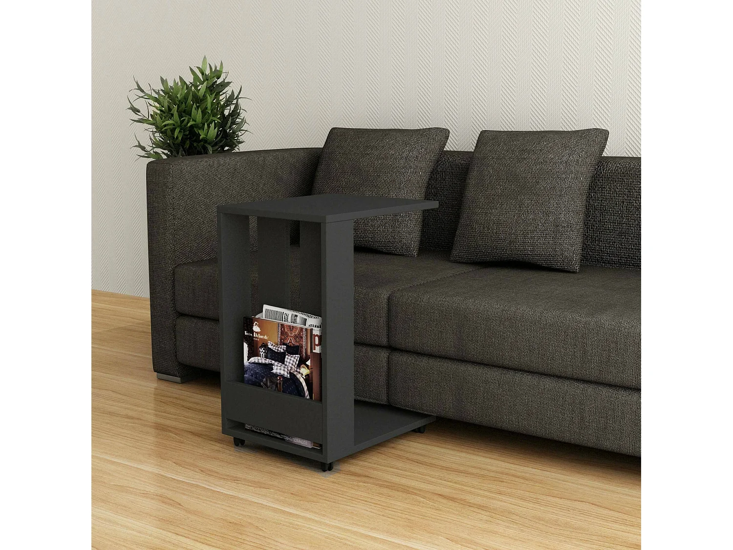 Table basse Haldus, Table basse, Porte-revues pour canapé, Etagère de salon, 37x45h60 cm, Anthracite