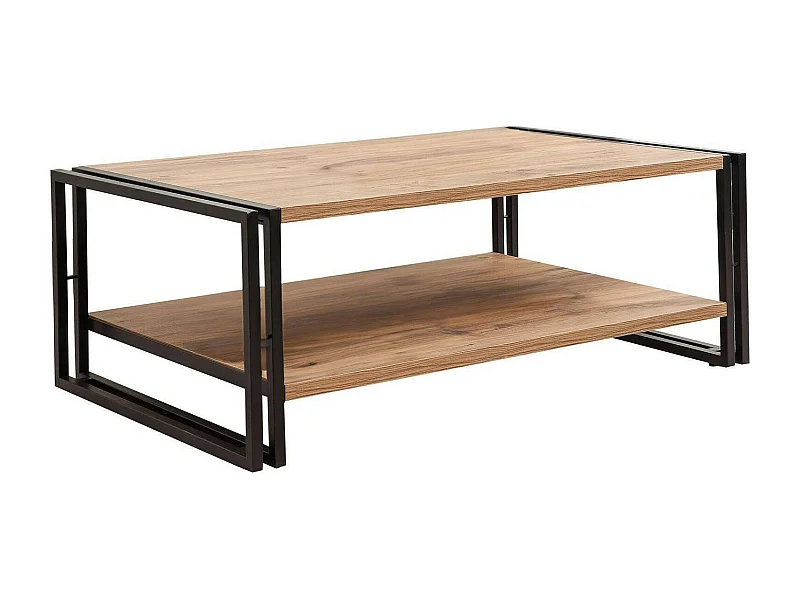 Dpierozz-safeinzettafel, Koffietafel, Staafhouder voor bank, plank, 110x70h40 cm, Eik en Zwart