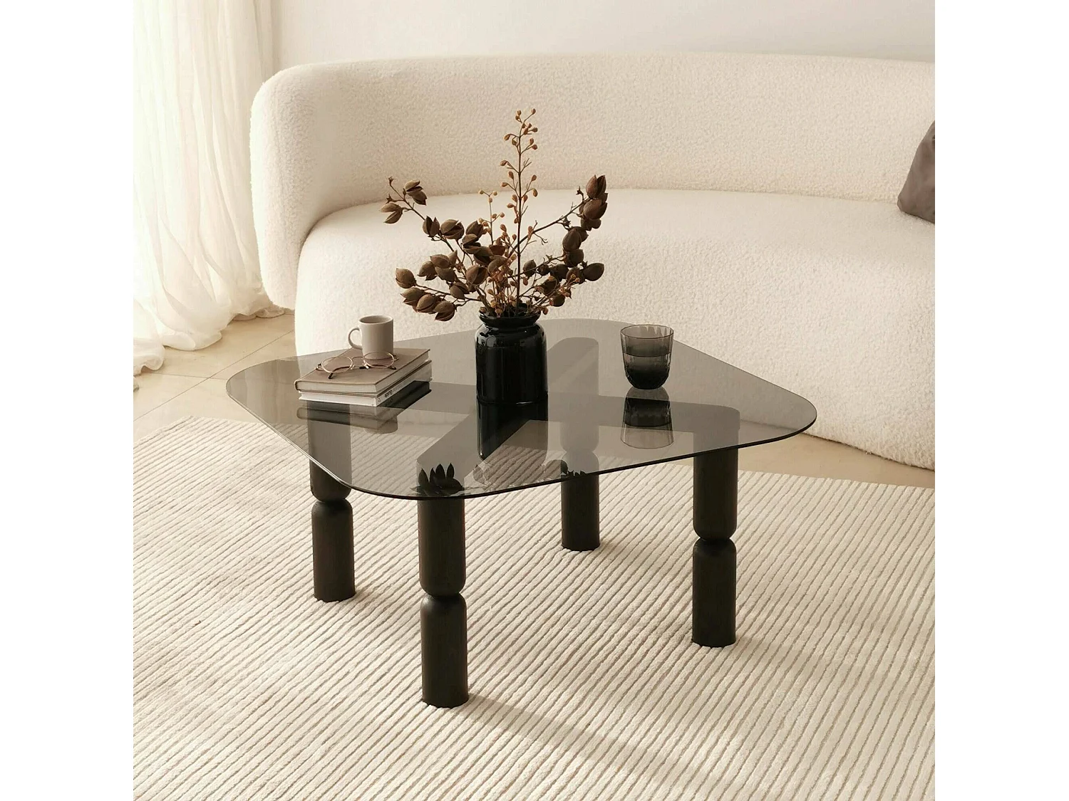 Mesa de café Dpervers, Mesa de centro baja, Revistero para sofá, Estante de la sala de estar, 80x80h40 cm, Antracita y Ahumado