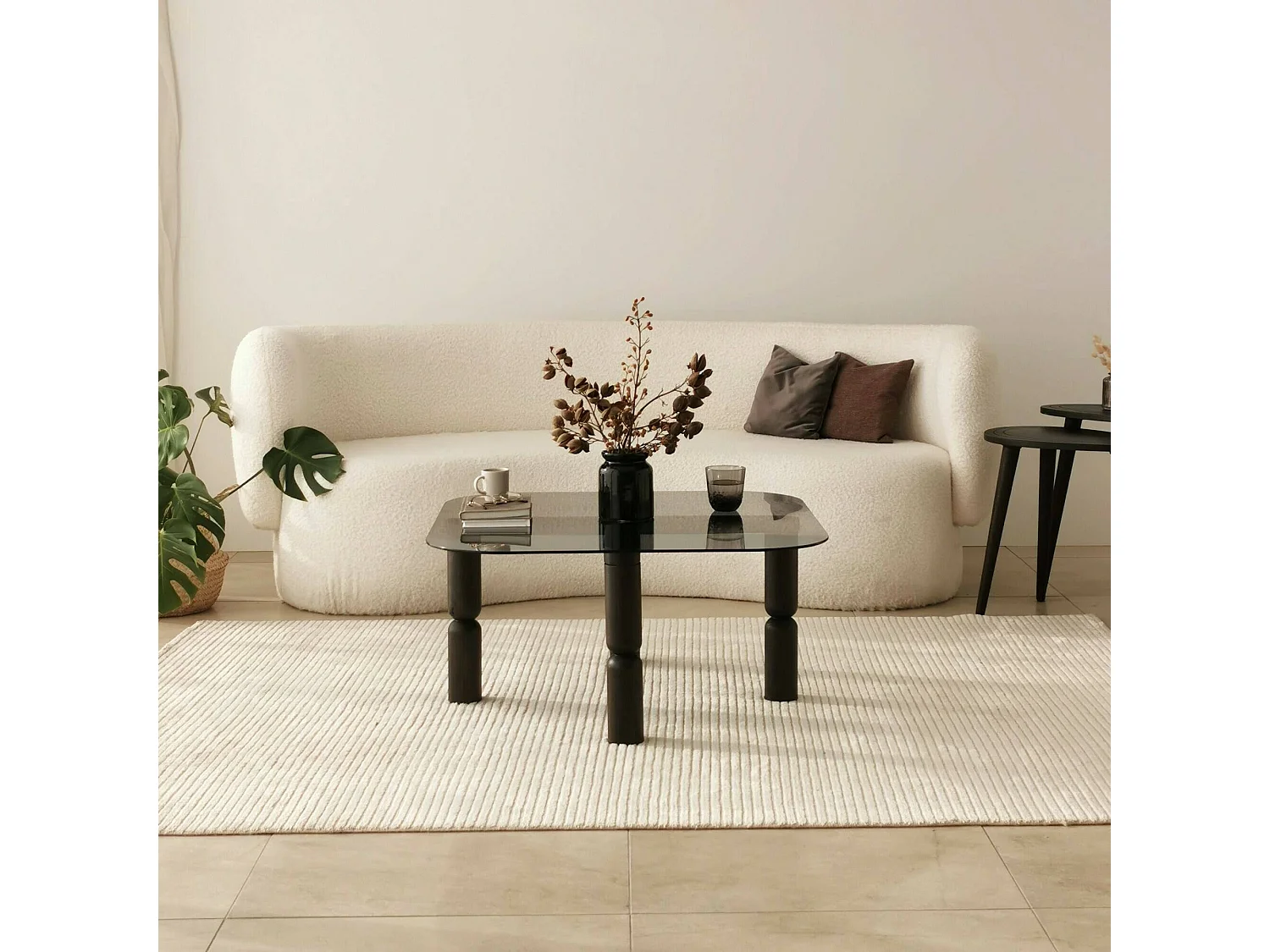 Mesa de café Dpervers, Mesa de centro baja, Revistero para sofá, Estante de la sala de estar, 80x80h40 cm, Antracita y Ahumado