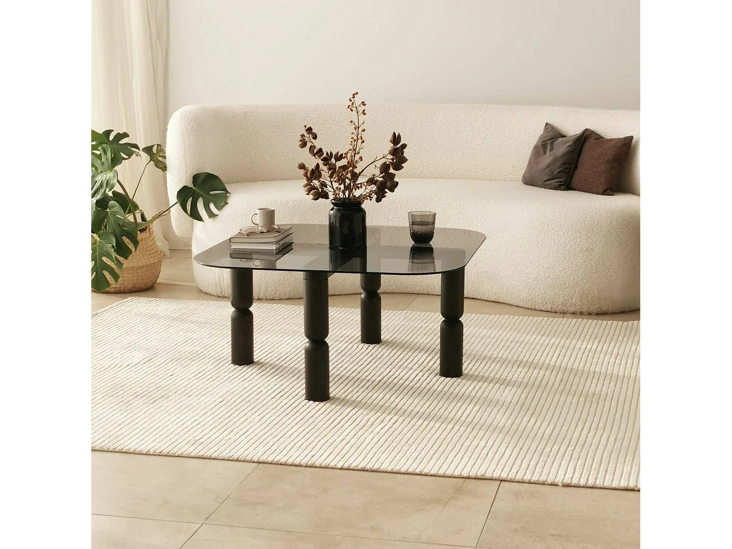 Mesa de café Dpervers, Mesa de centro baja, Revistero para sofá, Estante de la sala de estar, 80x80h40 cm, Antracita y Ahumado