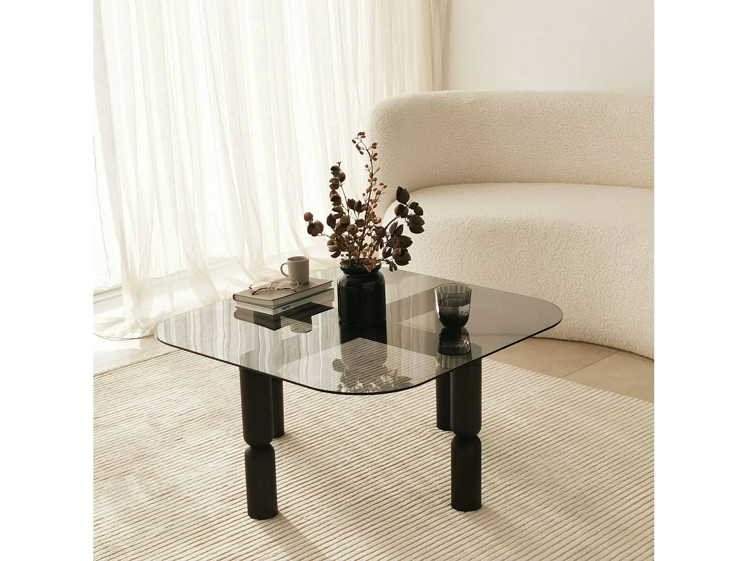 Mesa de café Dpervers, Mesa de centro baja, Revistero para sofá, Estante de la sala de estar, 80x80h40 cm, Antracita y Ahumado