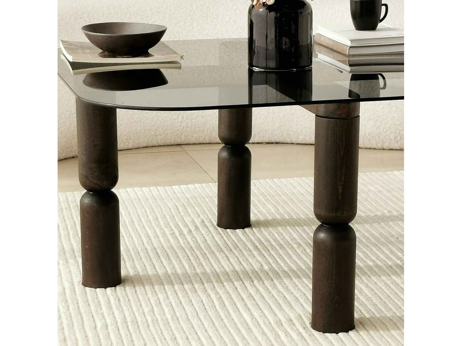 Table basse Psamathe, Table basse, Porte-revues pour canapé, Etagère de salon, 80x80h40 cm, Anthracite et Fumé