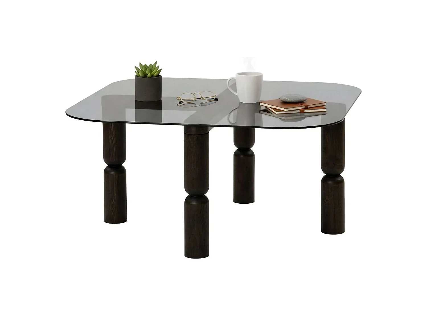 Mesa de centro Gran, efeito fumê, 80x80x40h cm preto antracite, forma retangular, estrutura em vidro