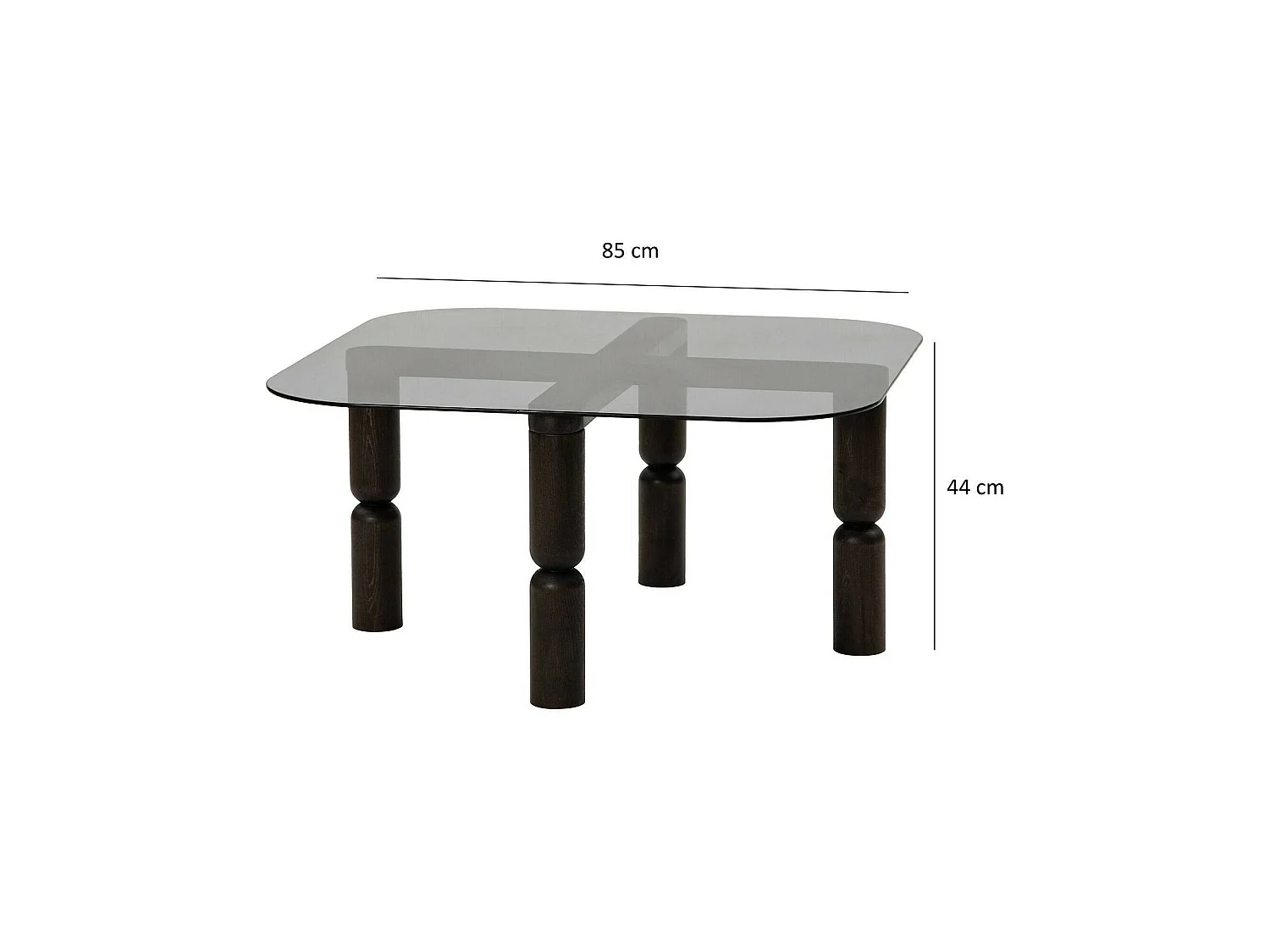Mesa de centro Gran, efeito fumê, 80x80x40h cm preto antracite, forma retangular, estrutura em vidro