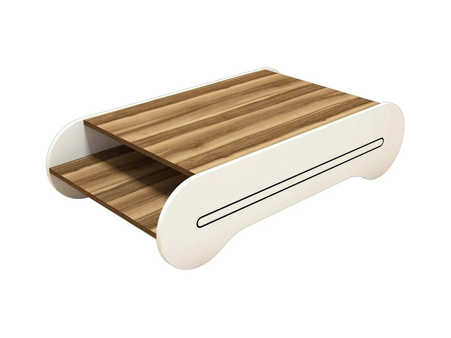 Table basse Karaka, Table basse, Porte-revues pour canapé, Etagère de salon, 120x64h30 cm, Noyer et Blanc