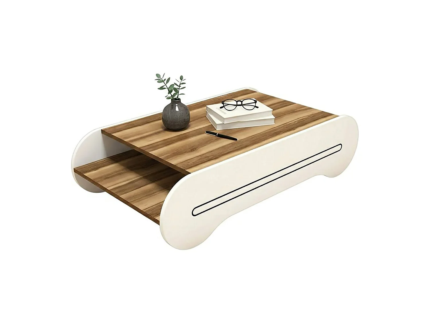 Tavolino da Salotto Anz, Portariviste, 63.6x120x30h cm Bianco