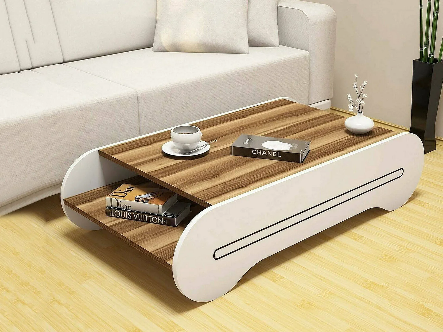 Tavolino da Salotto Anz, Portariviste, 63.6x120x30h cm Bianco