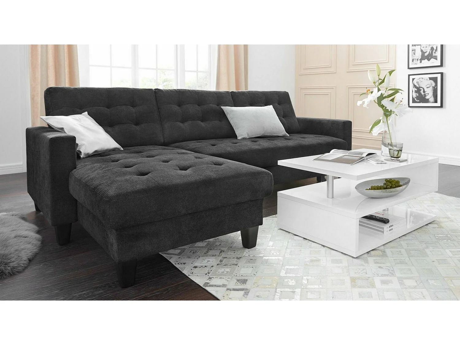 Mesa de caféDcambias, Mesa de estar, Armário de armazenamento baixo, Mesa de café, 90x55h41 cm, Branco brilhante