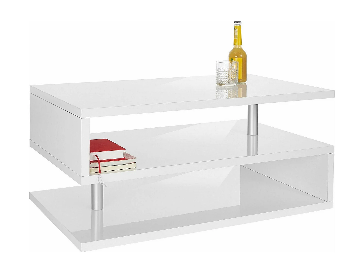 Tavolino da Salotto Natalia, Multi-piano Made in Italy, 55x90x41h cm Bianco