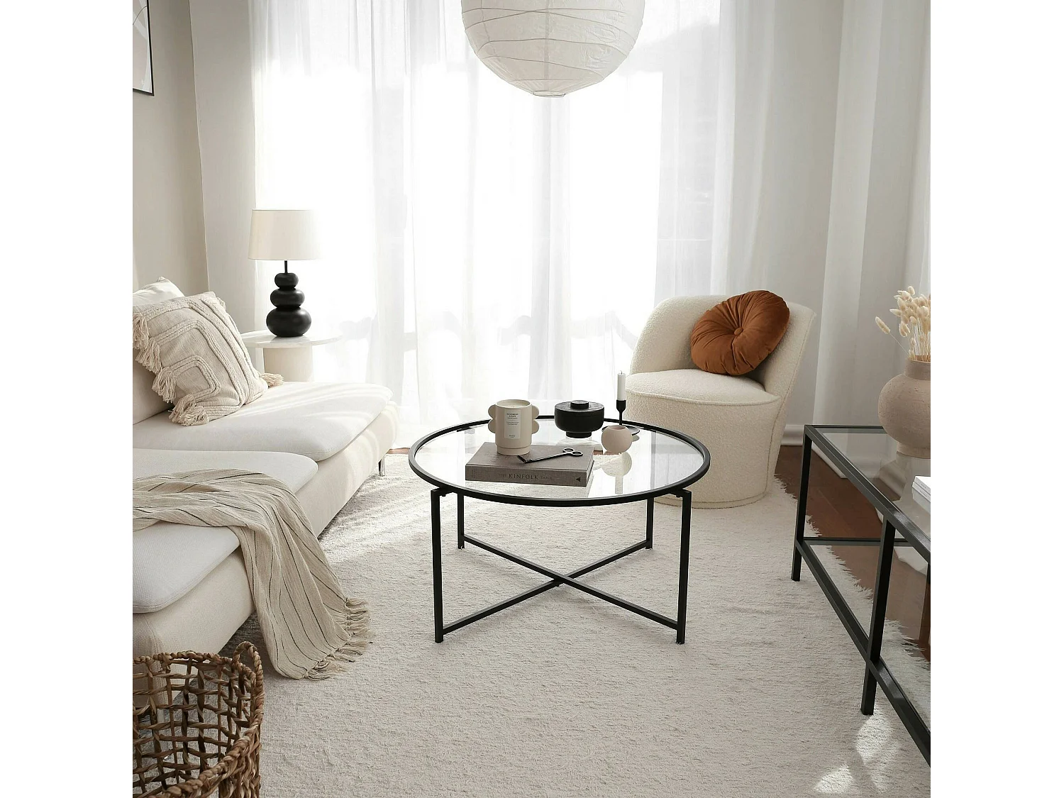 Mesa de estar Dhateboe, Mesa baixa de café, Suporte de revistas para sofá, Prateleira para sala de estar, 83x82h40 cm, Preto