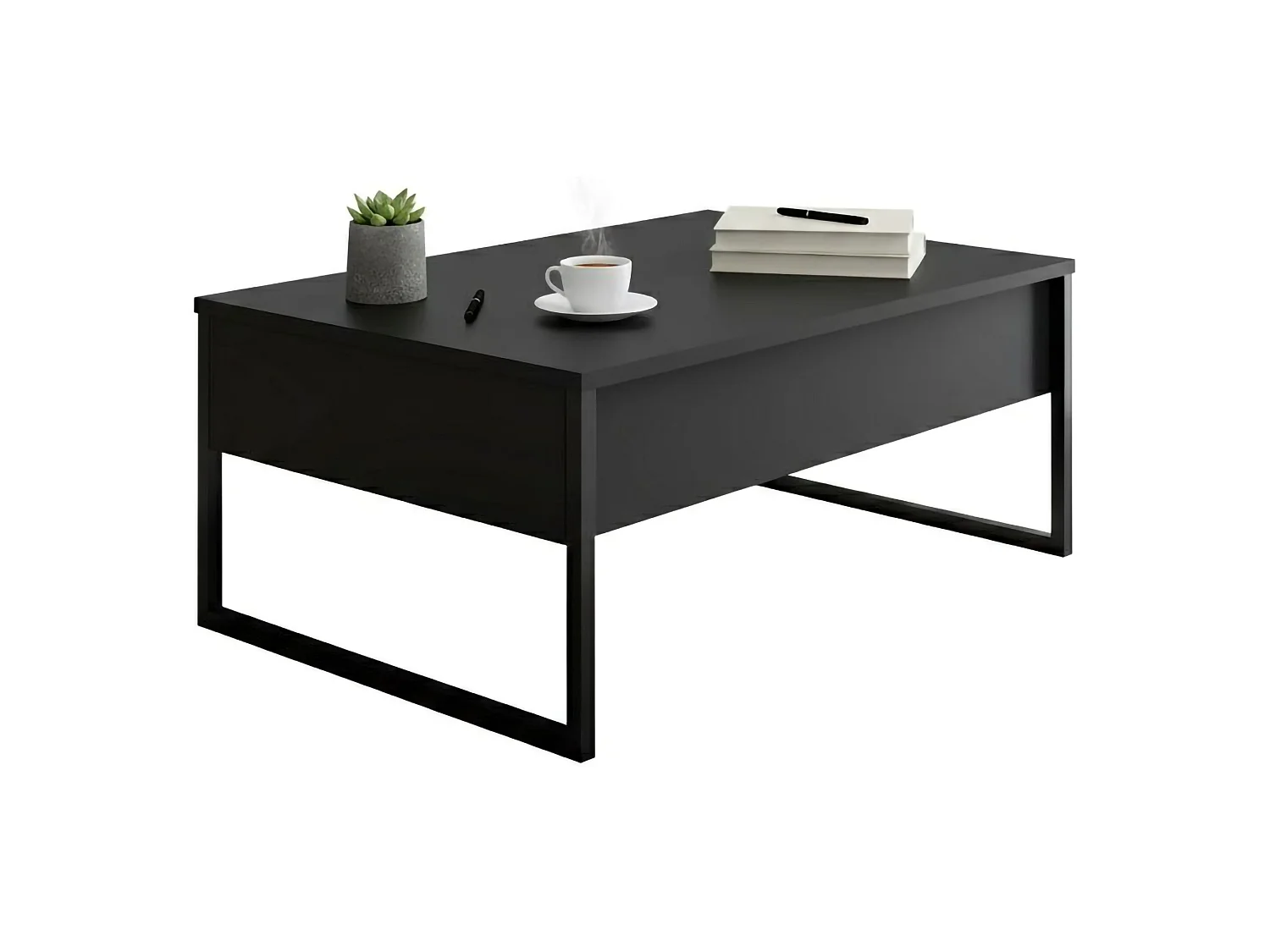 Mesa de café Dgiagnon, Mesa de centro baja, Revistero para sofá, Estante de la sala de estar, 90x60h40 cm, Antracita y Negro