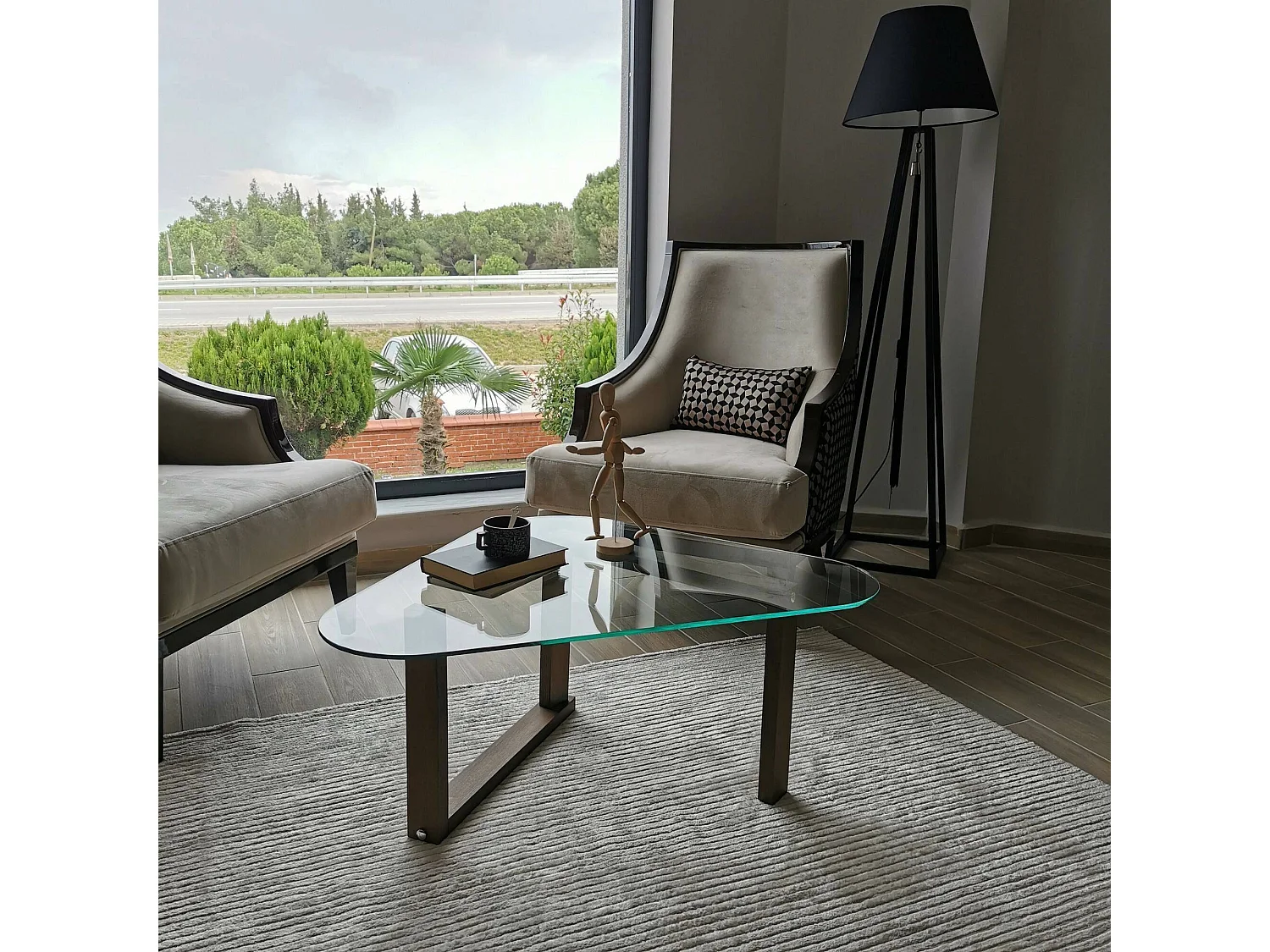 Wohnzimmertisch Dforlucc, Niedriger Wohnzimmertisch, Kaffeeregal, Couchtisch für Sofa, 96x81h41 cm, Nussbaum