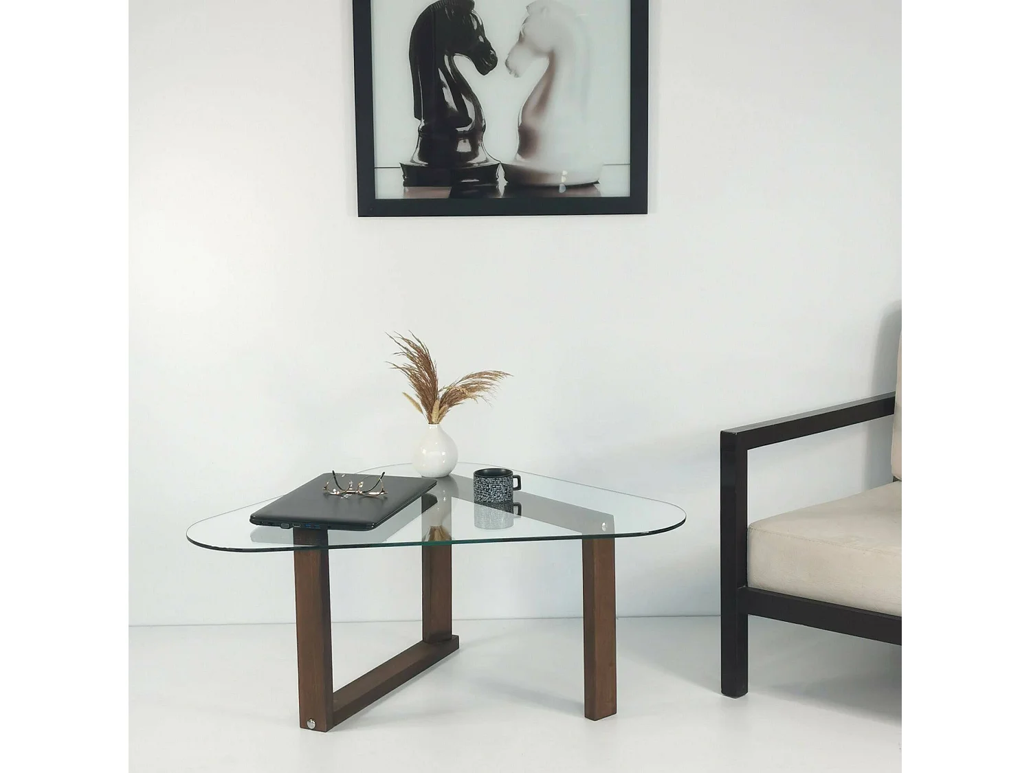 Wohnzimmertisch Dforlucc, Niedriger Wohnzimmertisch, Kaffeeregal, Couchtisch für Sofa, 96x81h41 cm, Nussbaum