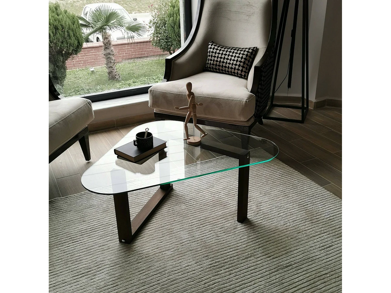 Mesa de café Dforlucc, Mesa de centro baja, Revistero para sofá, Estante de la sala de estar, 96x81h41 cm, Nuez