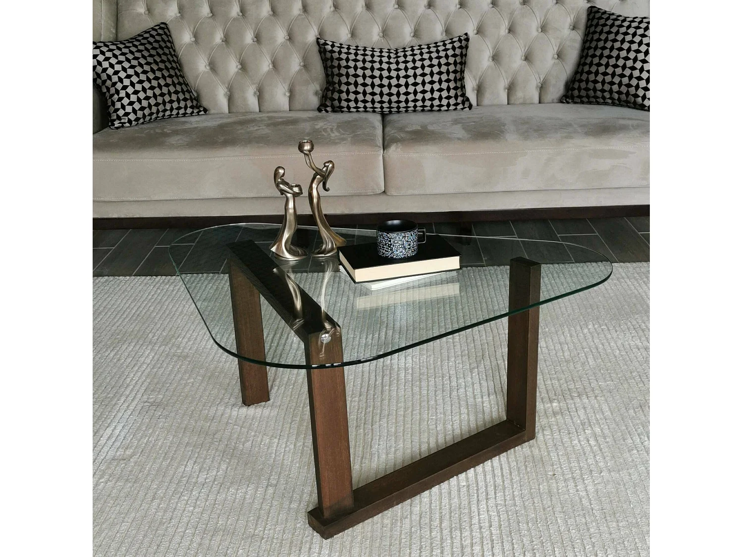 Mesa de centro Dforlucc, Mesa baixa para café, Suporte para sofá, Prateleira para sala de estar, 96x81h41 cm, Noz