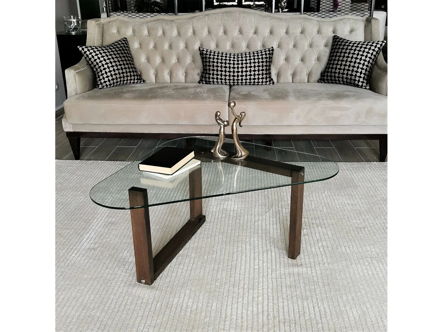 Mesa de centro Dforlucc, Mesa baixa para café, Suporte para sofá, Prateleira para sala de estar, 96x81h41 cm, Noz