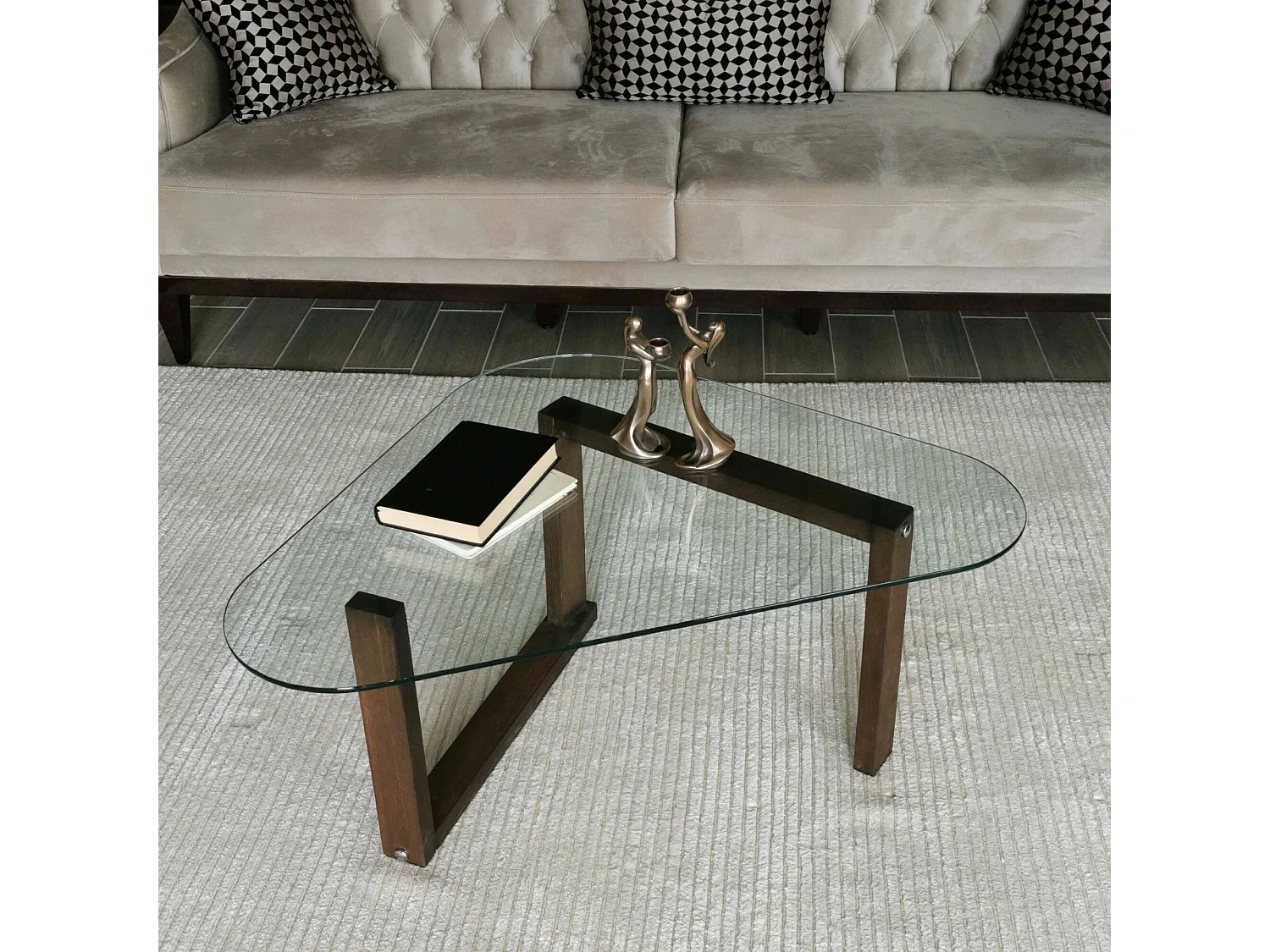 Table basse Astoria, Table basse, Porte-revues pour canapé, Etagère de salon, 96x81h41 cm, Noyer