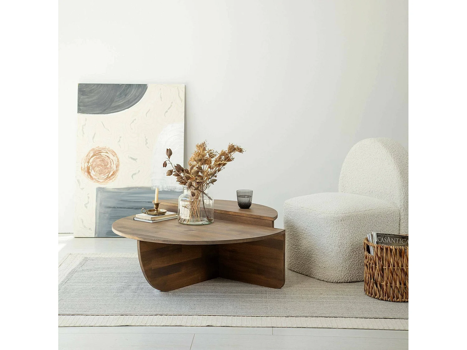 Table basse Canopus, Table basse, Porte-revues pour canapé, Etagère de salon, 90x60h35 cm, Noyer