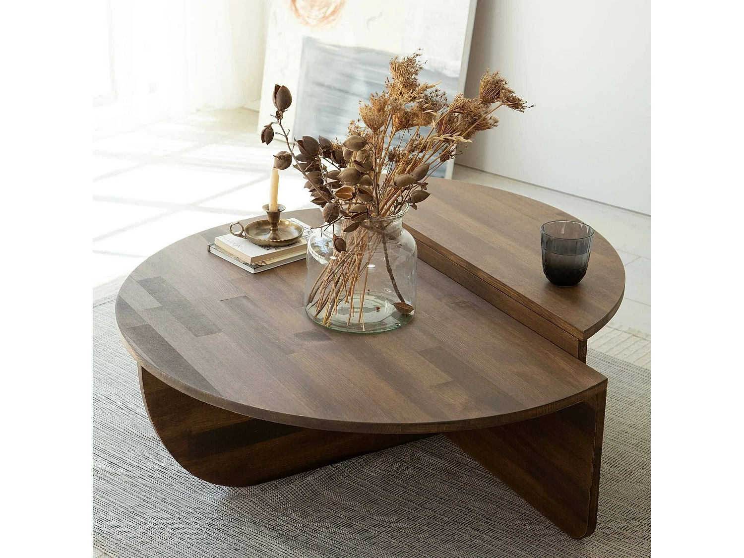 Table basse Canopus, Table basse, Porte-revues pour canapé, Etagère de salon, 90x60h35 cm, Noyer