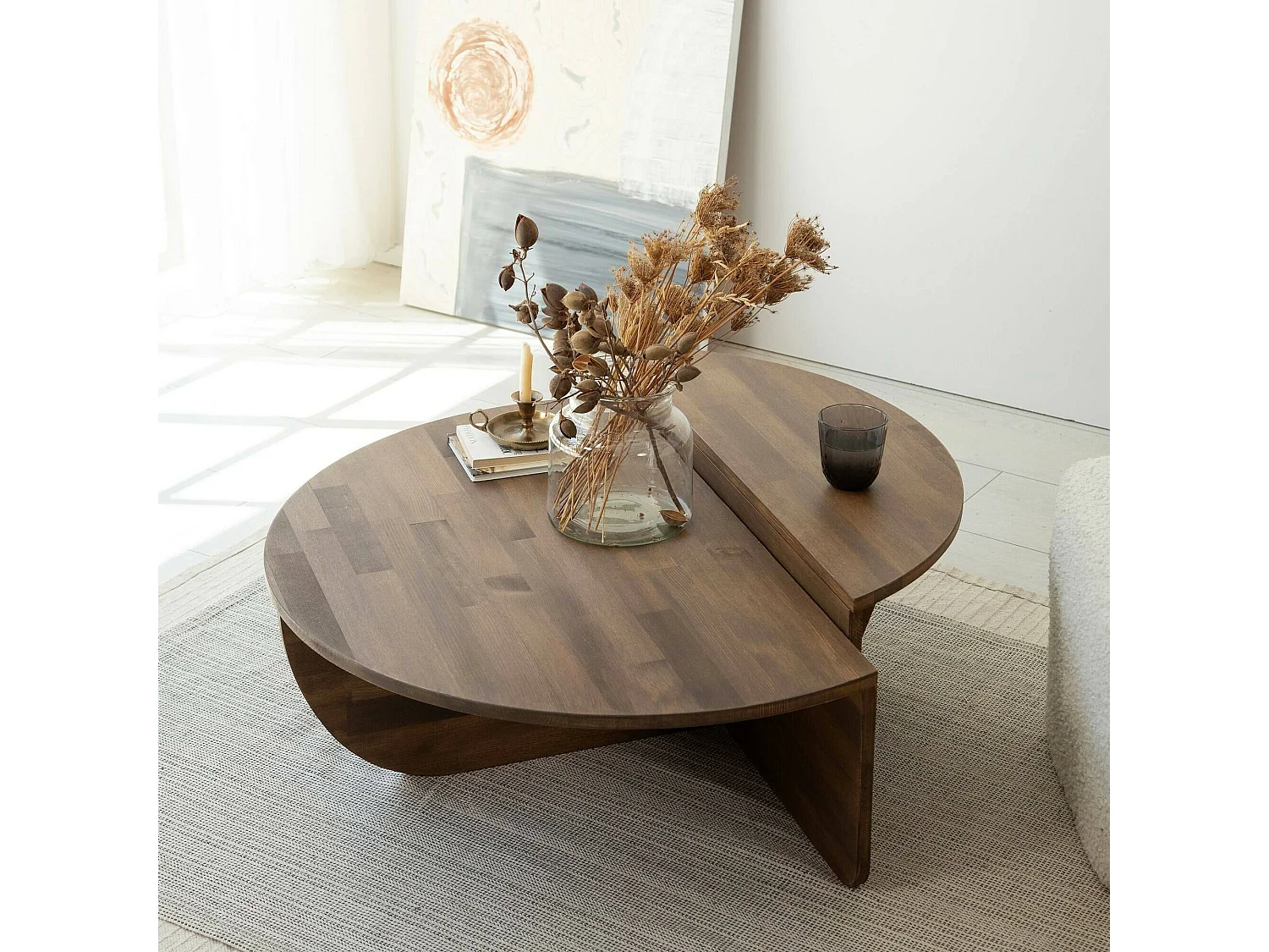 Table basse Canopus, Table basse, Porte-revues pour canapé, Etagère de salon, 90x60h35 cm, Noyer