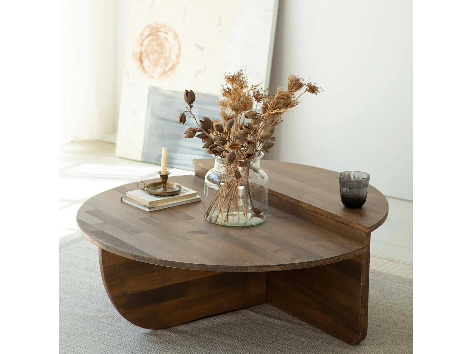 Table basse Canopus, Table basse, Porte-revues pour canapé, Etagère de salon, 90x60h35 cm, Noyer