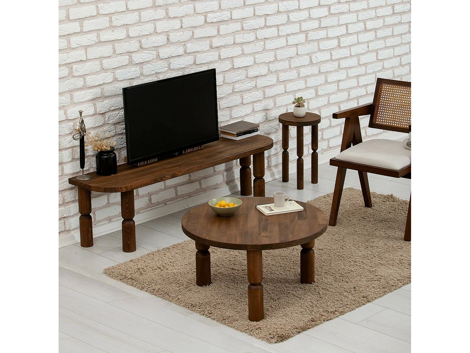 Mesa de café Dpedron, Mesa de centro baja, Revistero para sofá, Estante de la sala de estar, 60x60h40 cm, Nuez