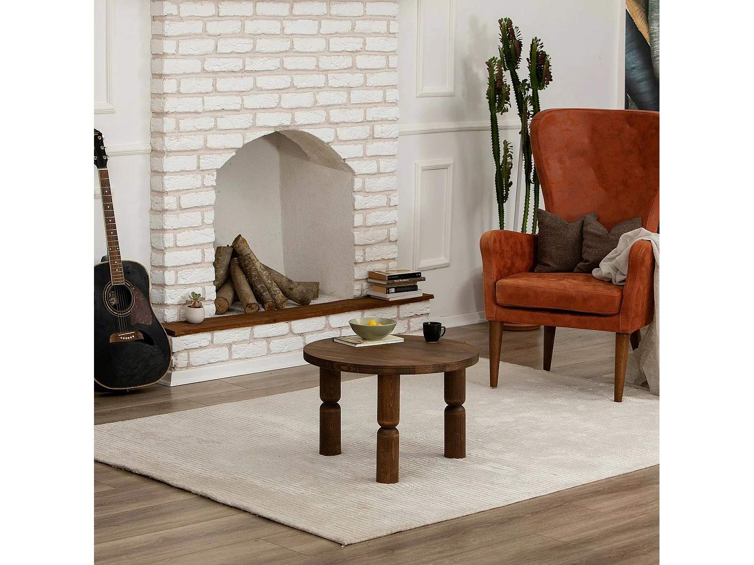 Mesa de café Dpedron, Mesa de centro baja, Revistero para sofá, Estante de la sala de estar, 60x60h40 cm, Nuez