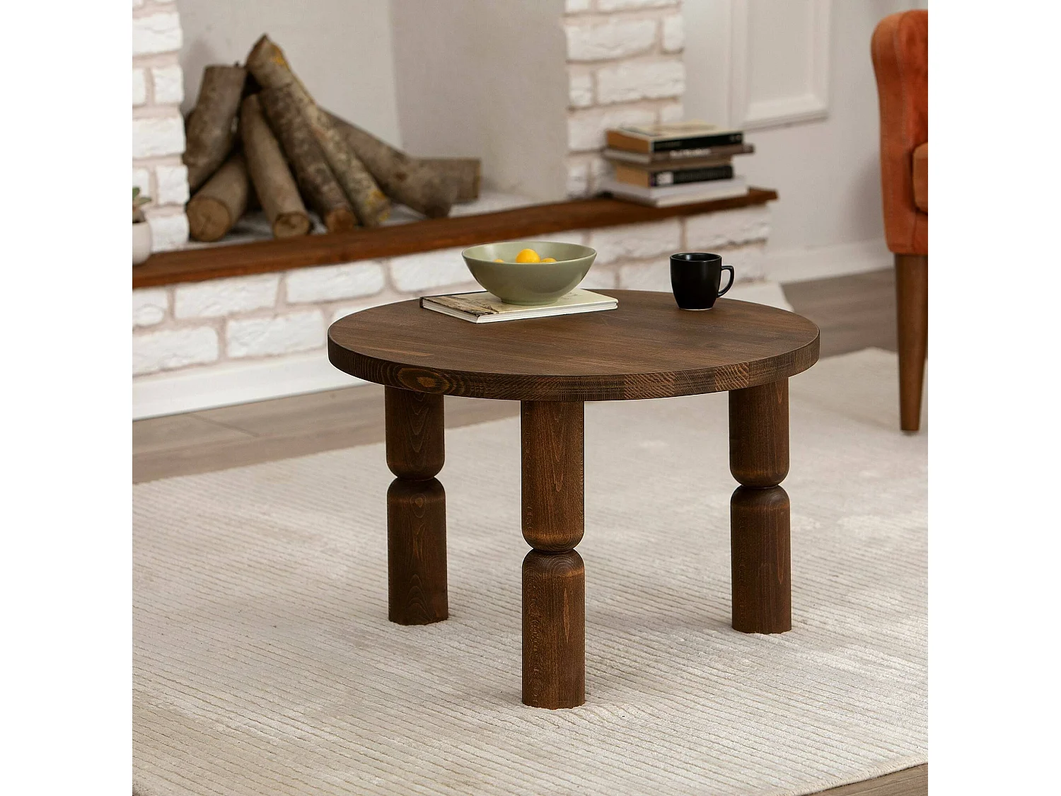 Mesa de café Dpedron, Mesa de centro baja, Revistero para sofá, Estante de la sala de estar, 60x60h40 cm, Nuez