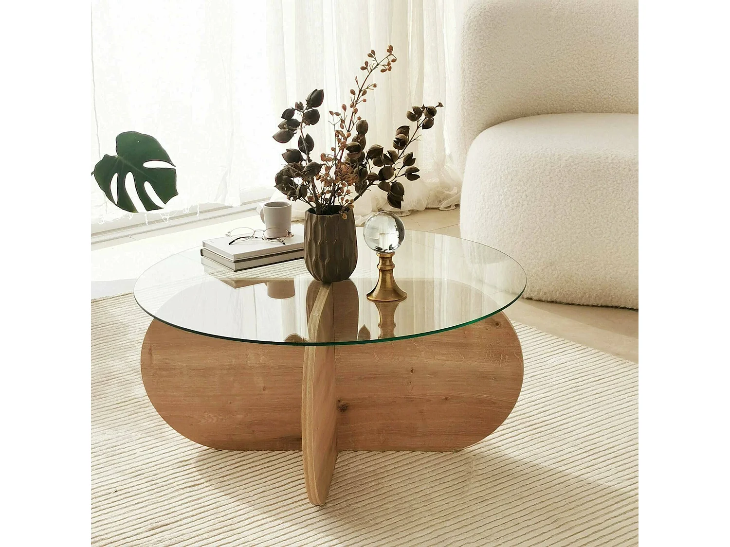 Table basse Gliese, Table basse, Porte-revues pour canapé, Etagère de salon, 75x75h35 cm, Chêne