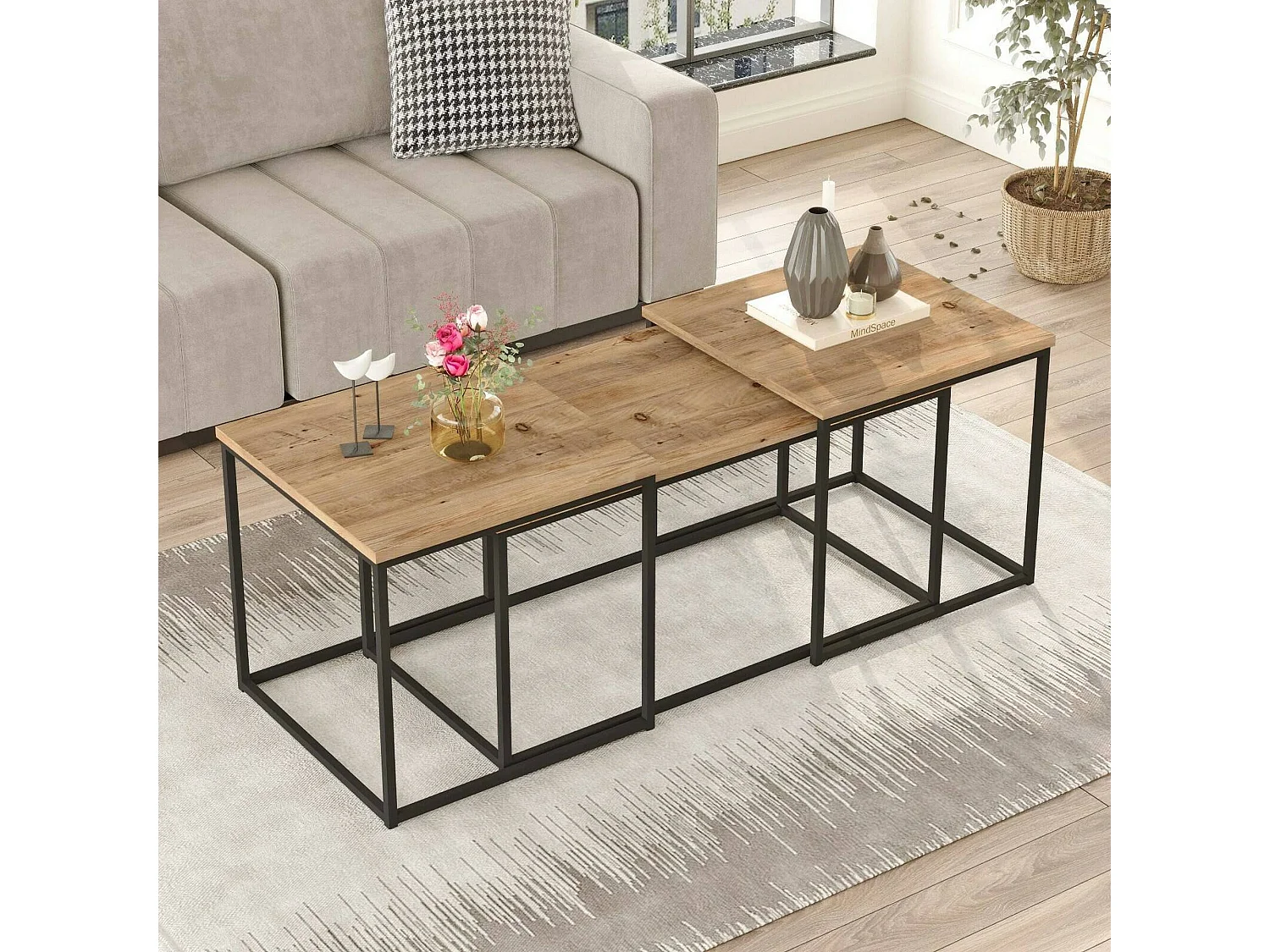 Tavolino da Salotto Azele, Modulare Portariviste, 50x190x47.8h cm Marrone Quercia