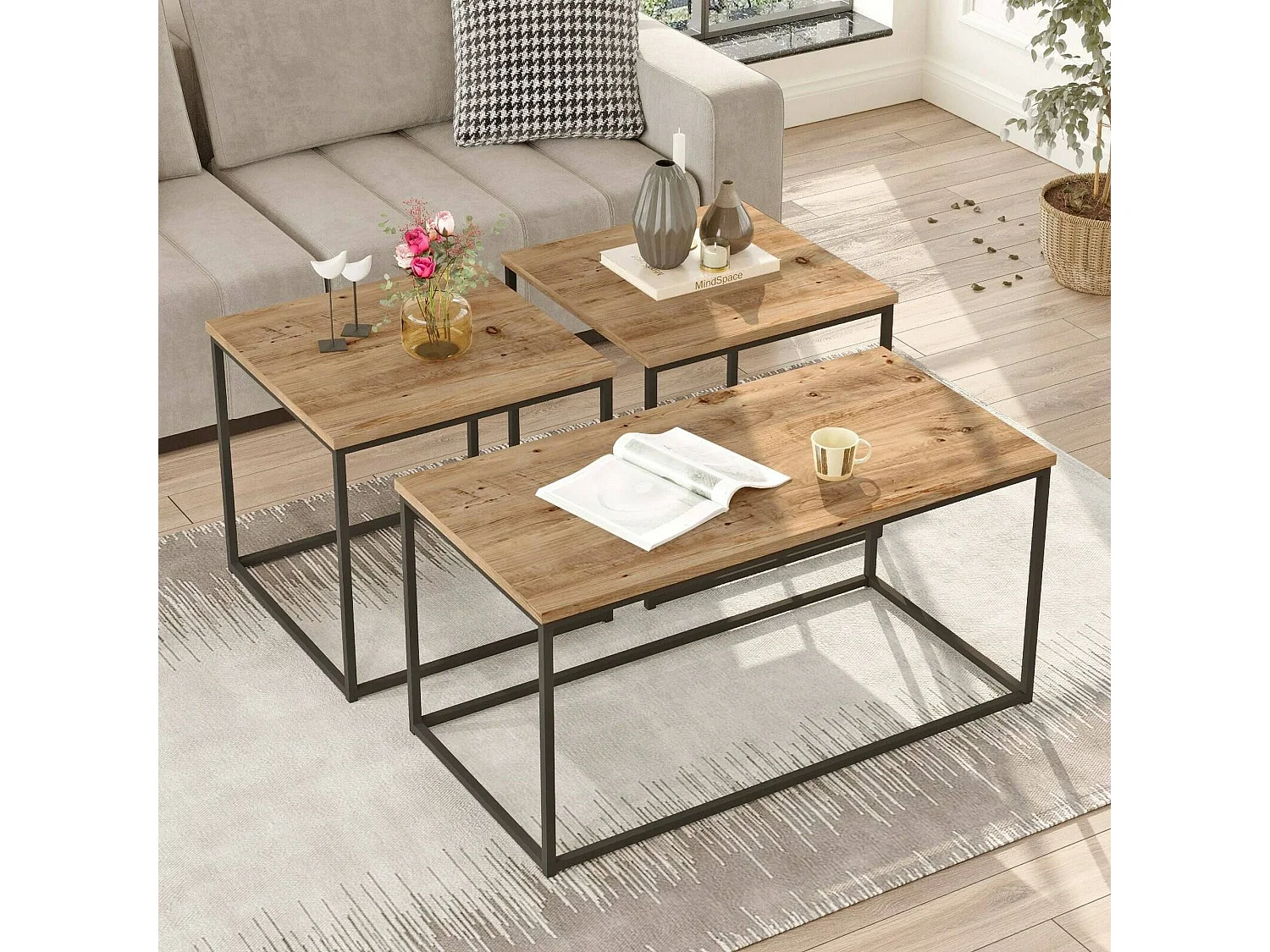 Tavolino da Salotto Azele, Modulare Portariviste, 50x190x47.8h cm Marrone Quercia