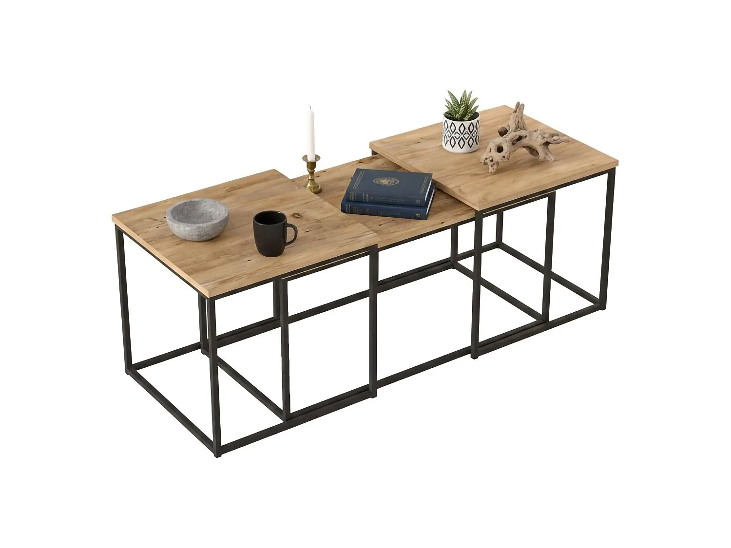 Tavolino da Salotto Azele, Modulare Portariviste, 50x190x47.8h cm Marrone Quercia