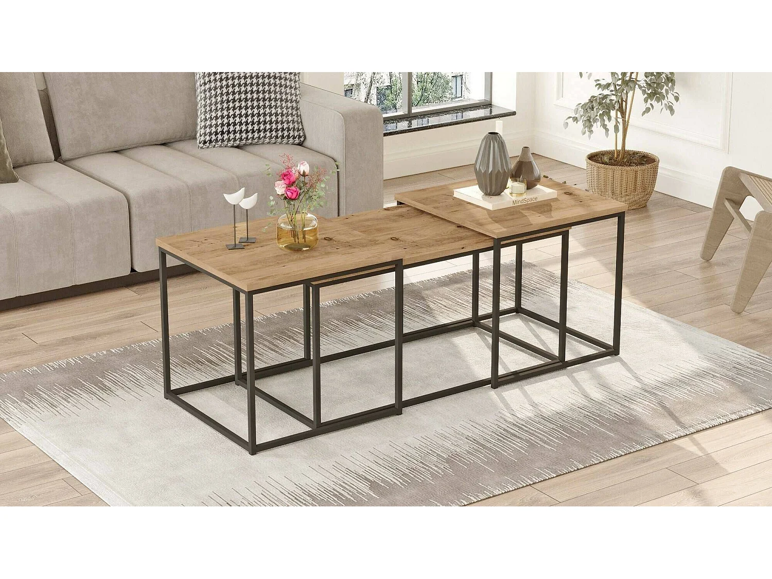 Tavolino da Salotto Azele, Modulare Portariviste, 50x190x47.8h cm Marrone Quercia