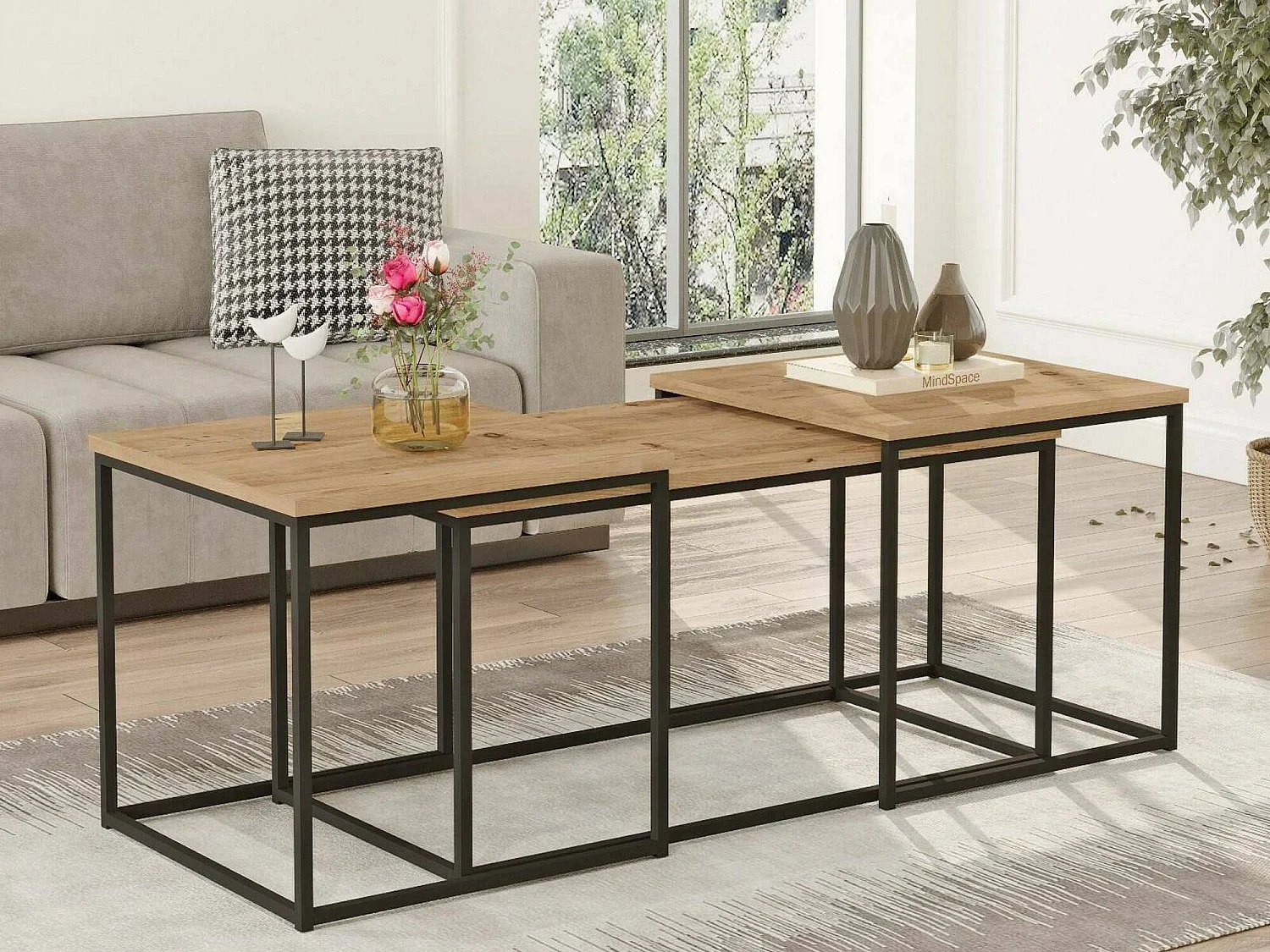 Tavolino da Salotto Azele, Modulare Portariviste, 50x190x47.8h cm Marrone Quercia