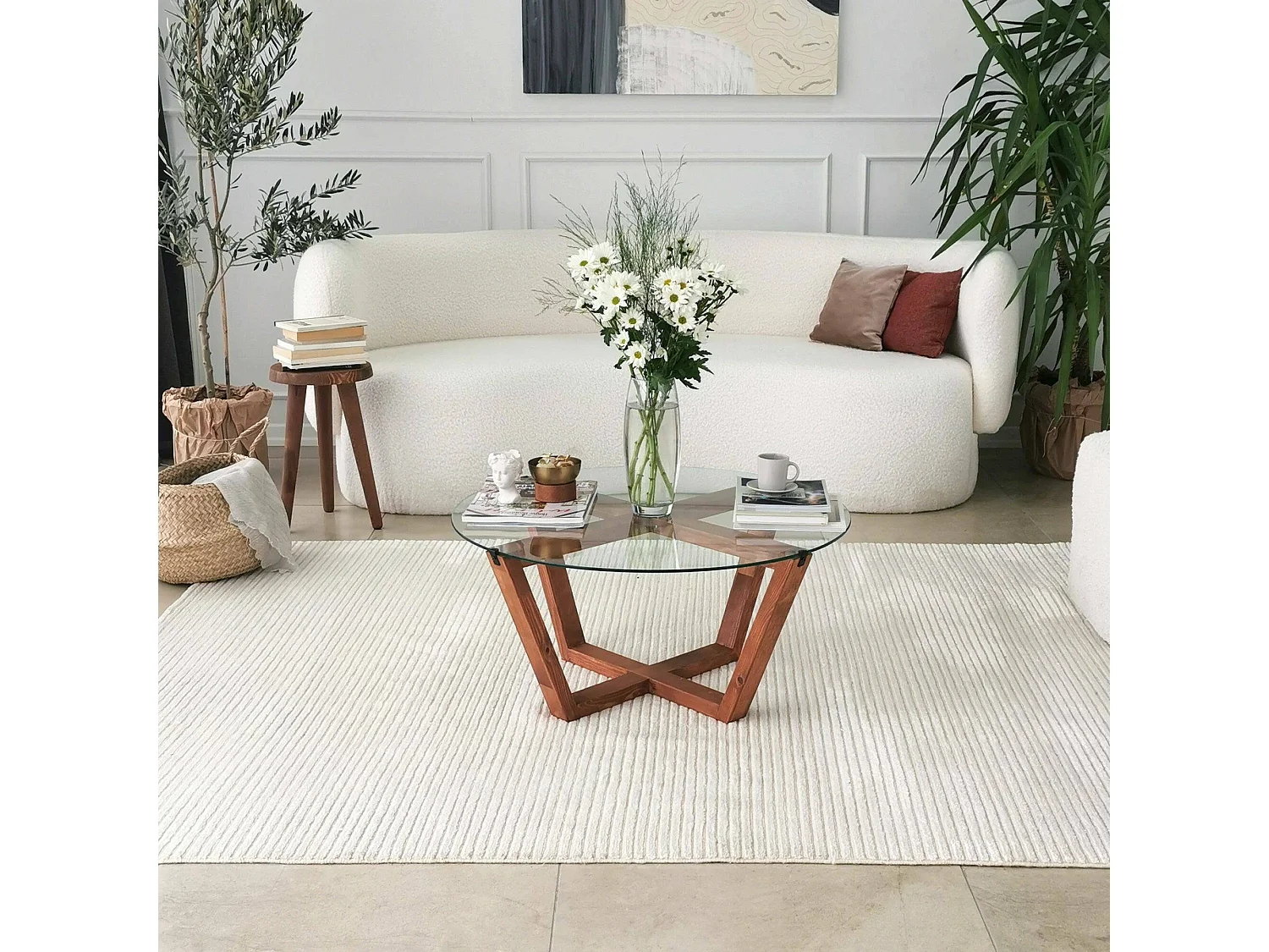 Wohnzimmertisch Dflorenz, Niedriger Wohnzimmertisch, Kaffeeregal, Couchtisch für Sofa, 75x75h35 cm, Nussbaum