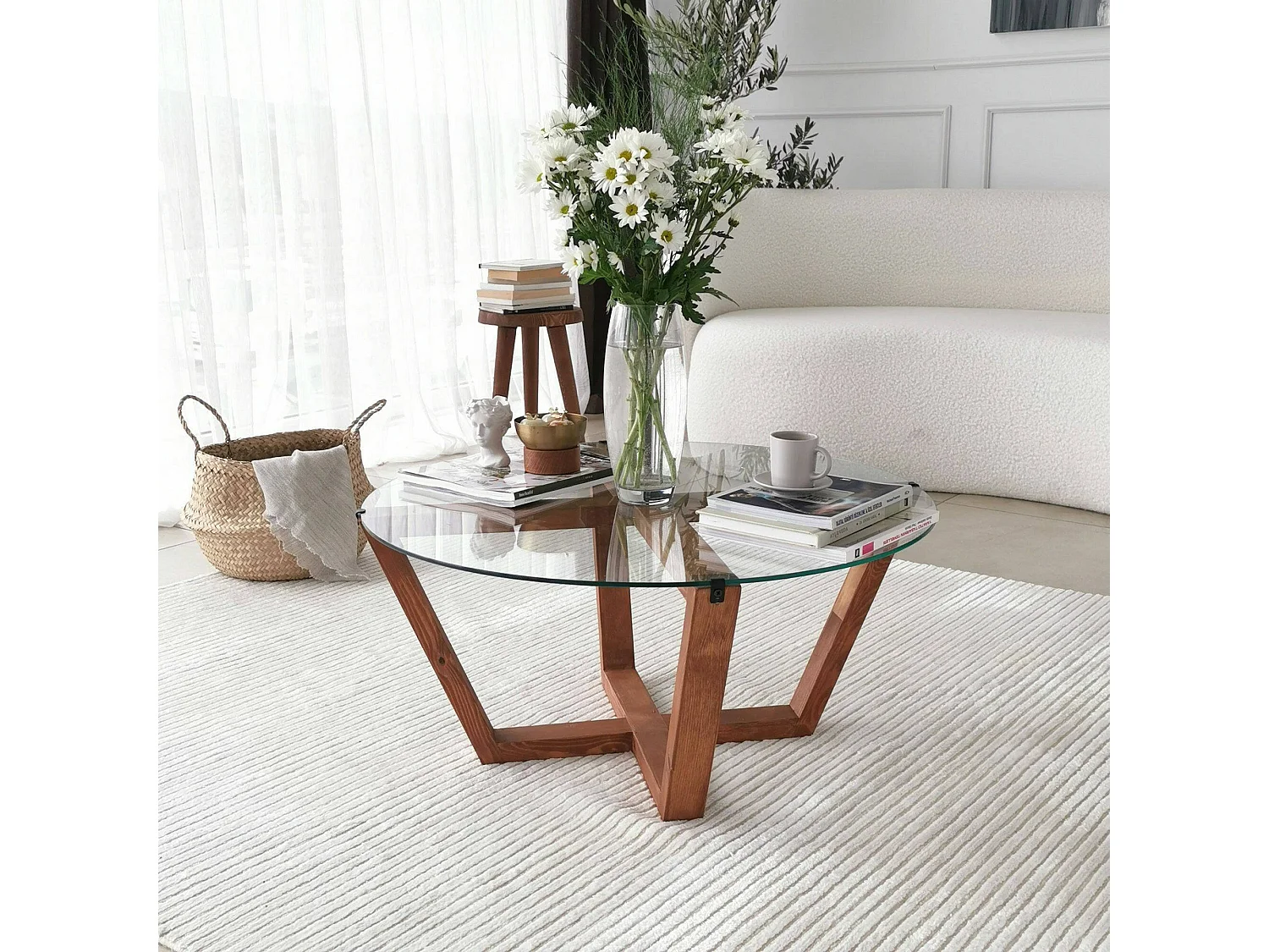 Wohnzimmertisch Dflorenz, Niedriger Wohnzimmertisch, Kaffeeregal, Couchtisch für Sofa, 75x75h35 cm, Nussbaum