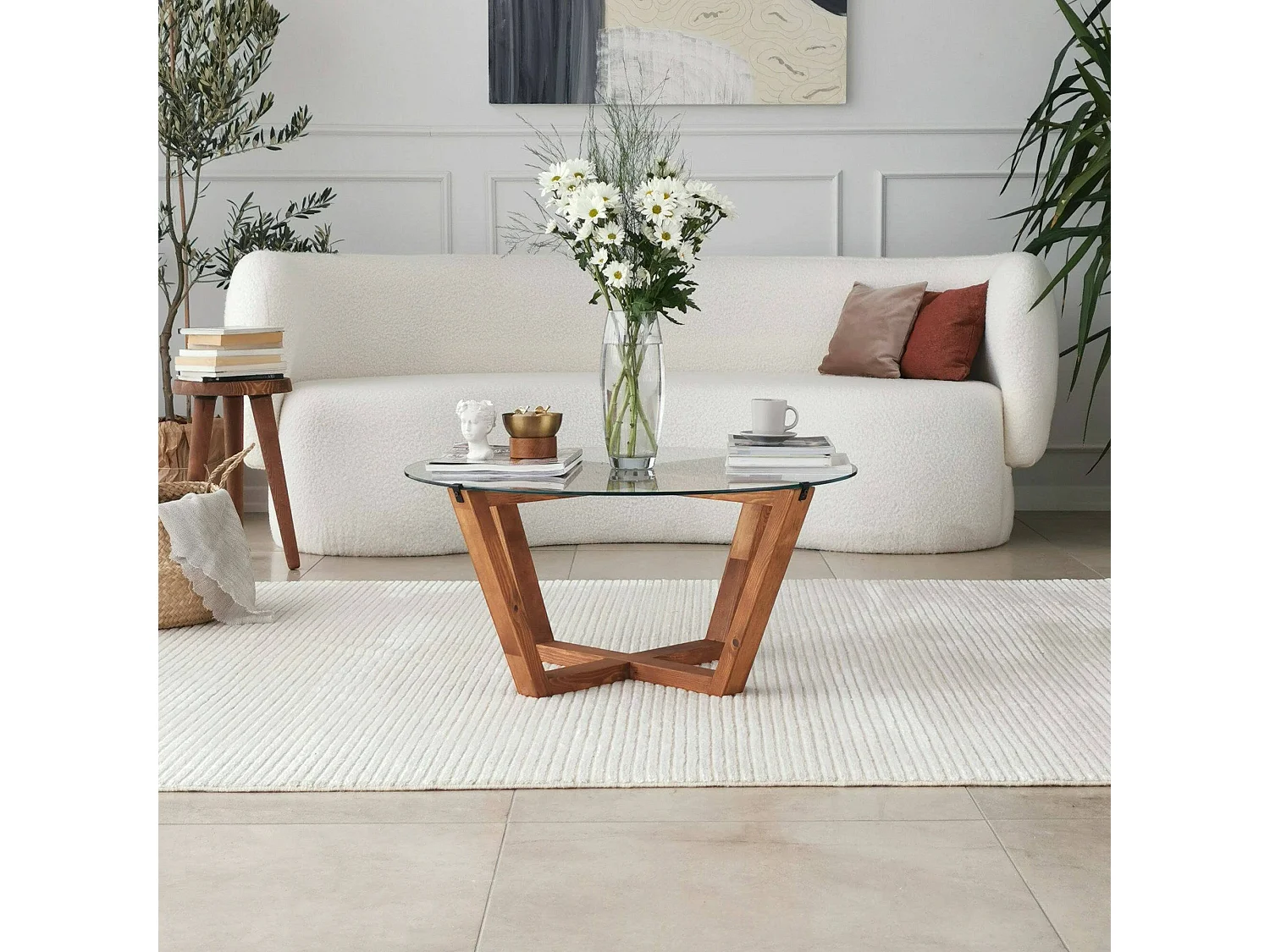 Mesa de café Dflorenz, Mesa de centro baja, Revistero para sofá, Estante de la sala de estar, 75x75h35 cm, Nuez