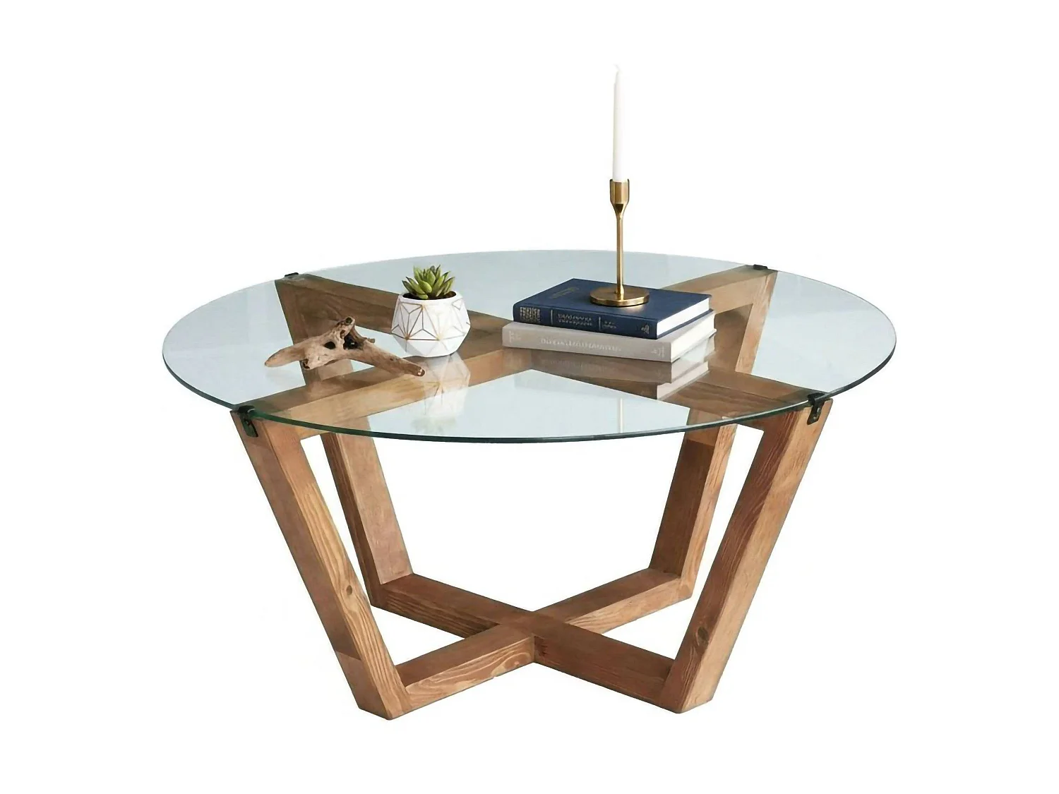 Mesa de centro Agatha, revistero, 75x75x35h cm marrón nogal, forma redonda, degradado de color, estructura nogal