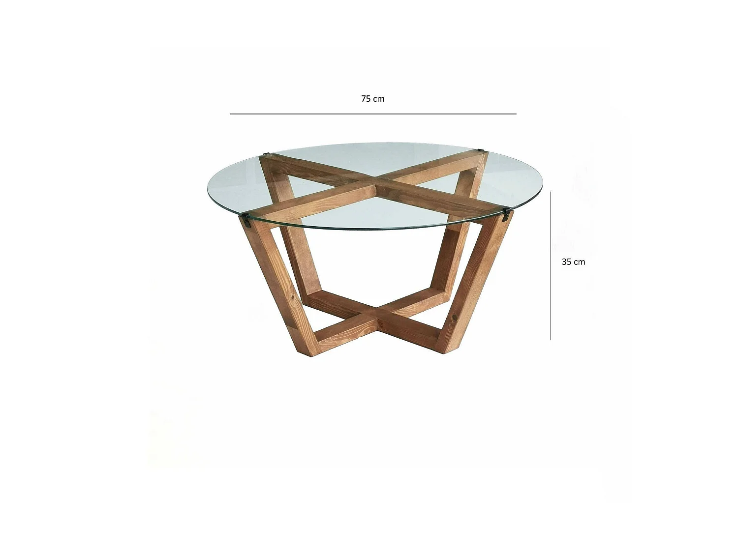 Mesa de centro Agatha, revistero, 75x75x35h cm marrón nogal, forma redonda, degradado de color, estructura nogal