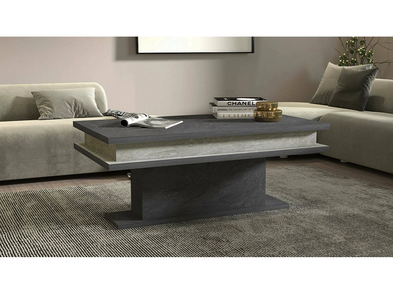 Dcampores-safeel, Dcampores-in-in-de-loon-de-op-op-kast, 100x55h42 cm, Leisteen met LED-verlichting