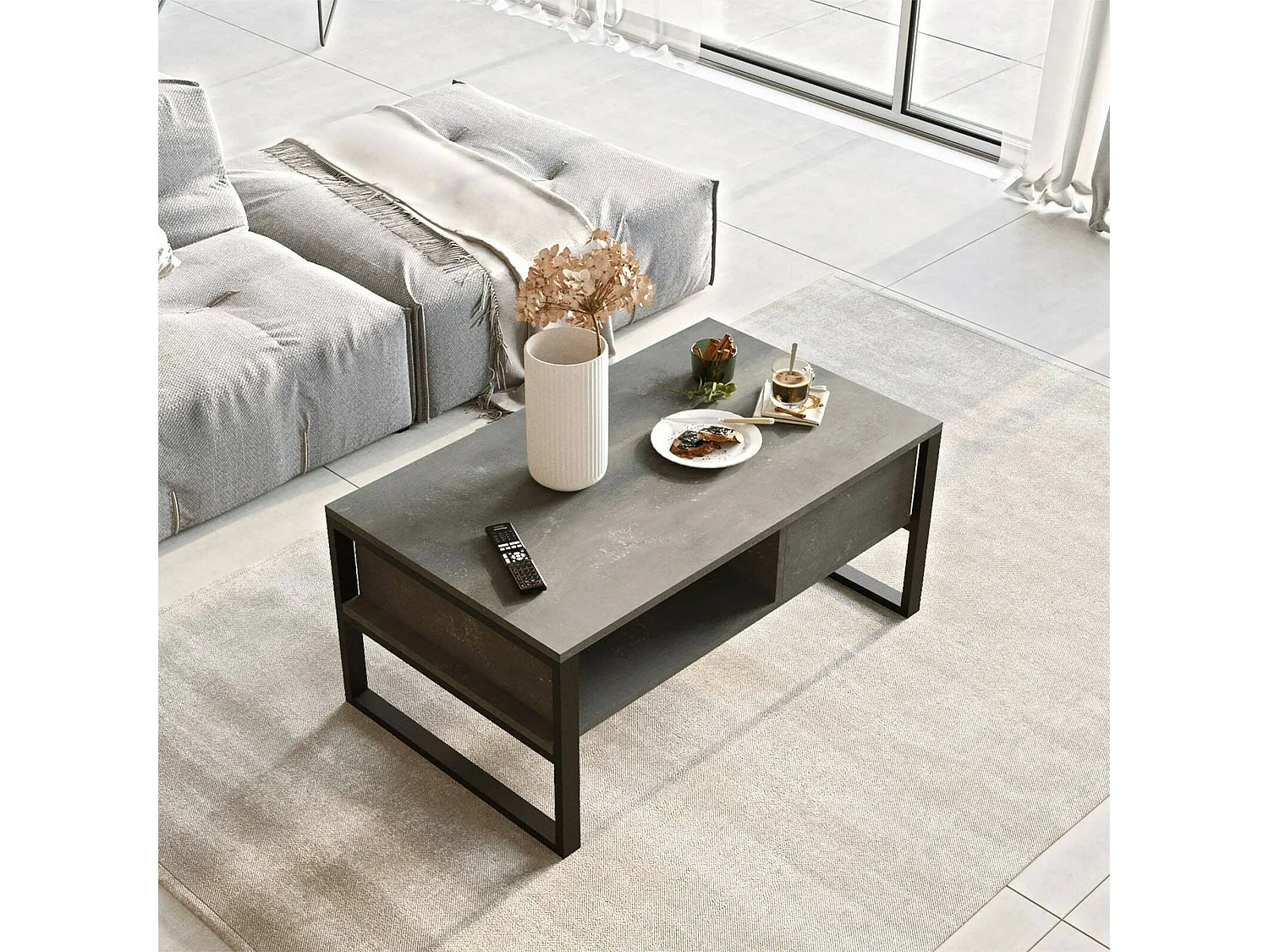 Dfranzos-saaltafel, koffietafel, bankrek, woonkamerplank, 100x60h44 cm, zilver