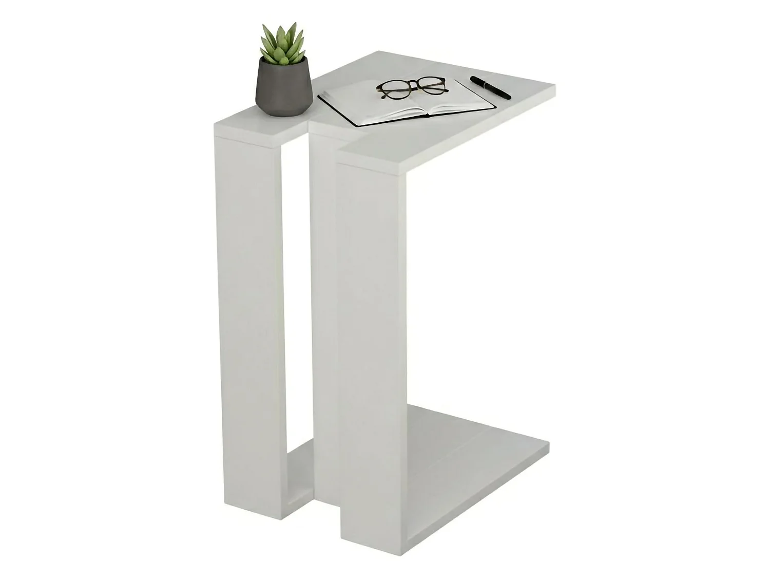 Table basse Calliope, Table basse, Porte-revues pour canapé, Etagère de salon, 30x40h57 cm, Blanc