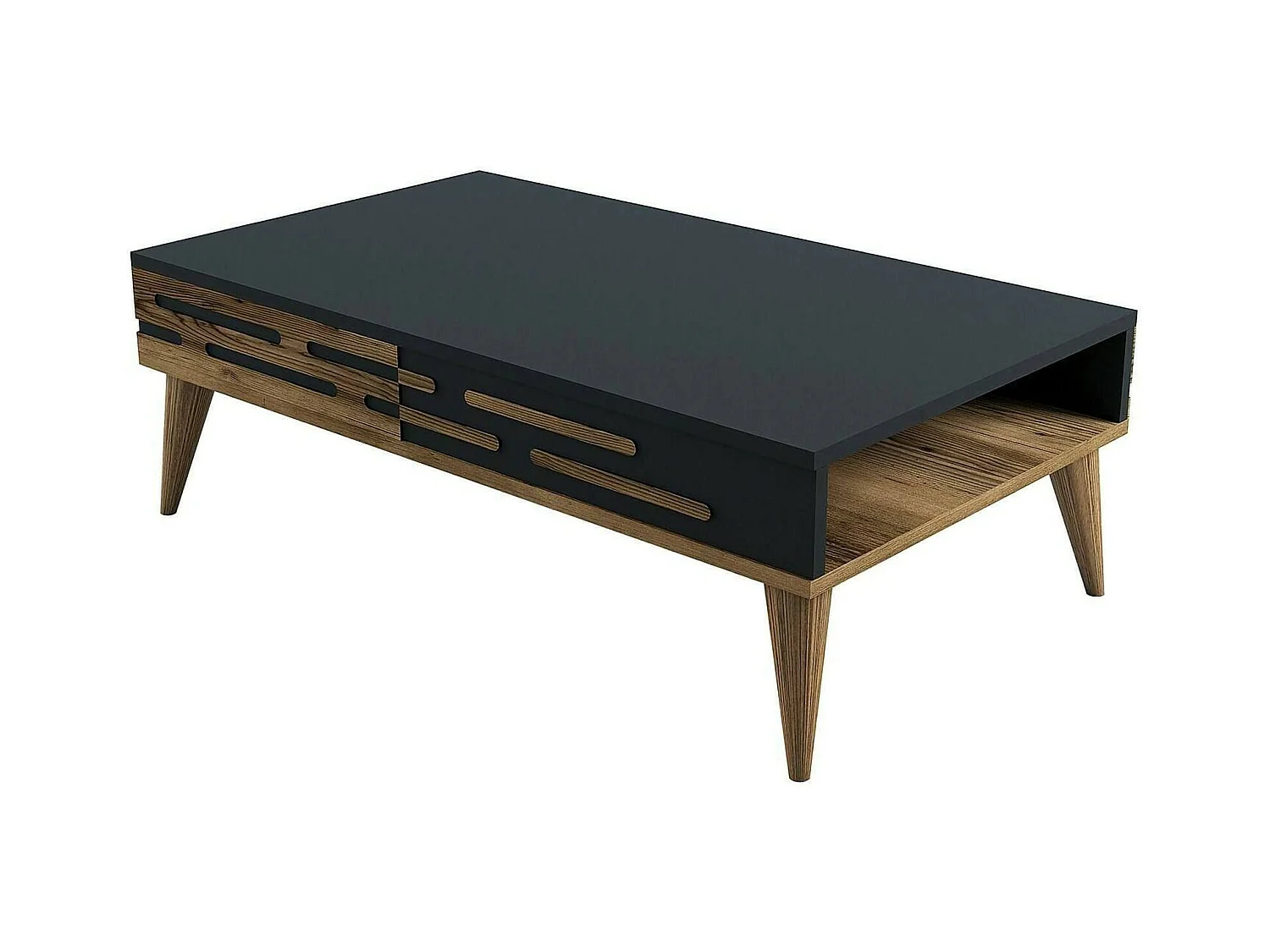 Table basse Saiph, Table basse, Porte-revues pour canapé, Etagère de salon, 105x35h60 cm, Noyer et Anthracite
